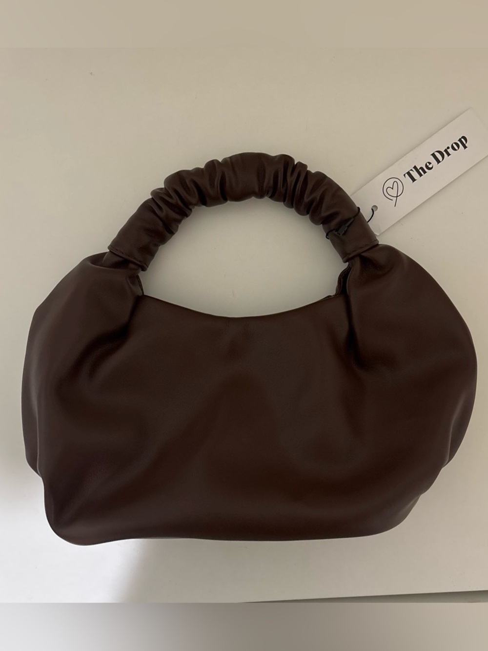 The Drop Chocolate Brown Ruched-Handle Shoulder Bag